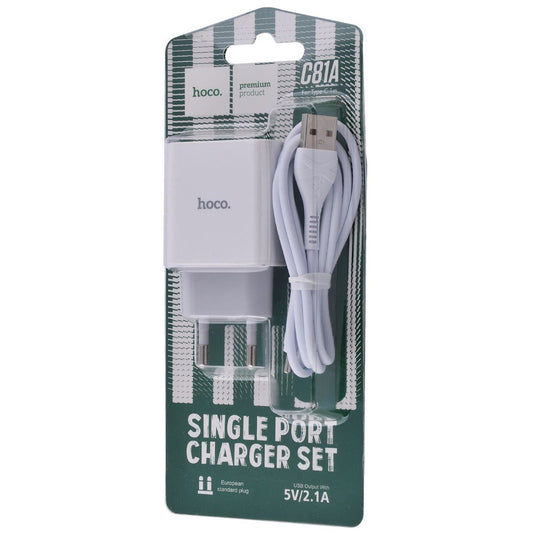 Home Charger | 2.1A | 1U | USB C Cable (1m) - Hoco C81A - White