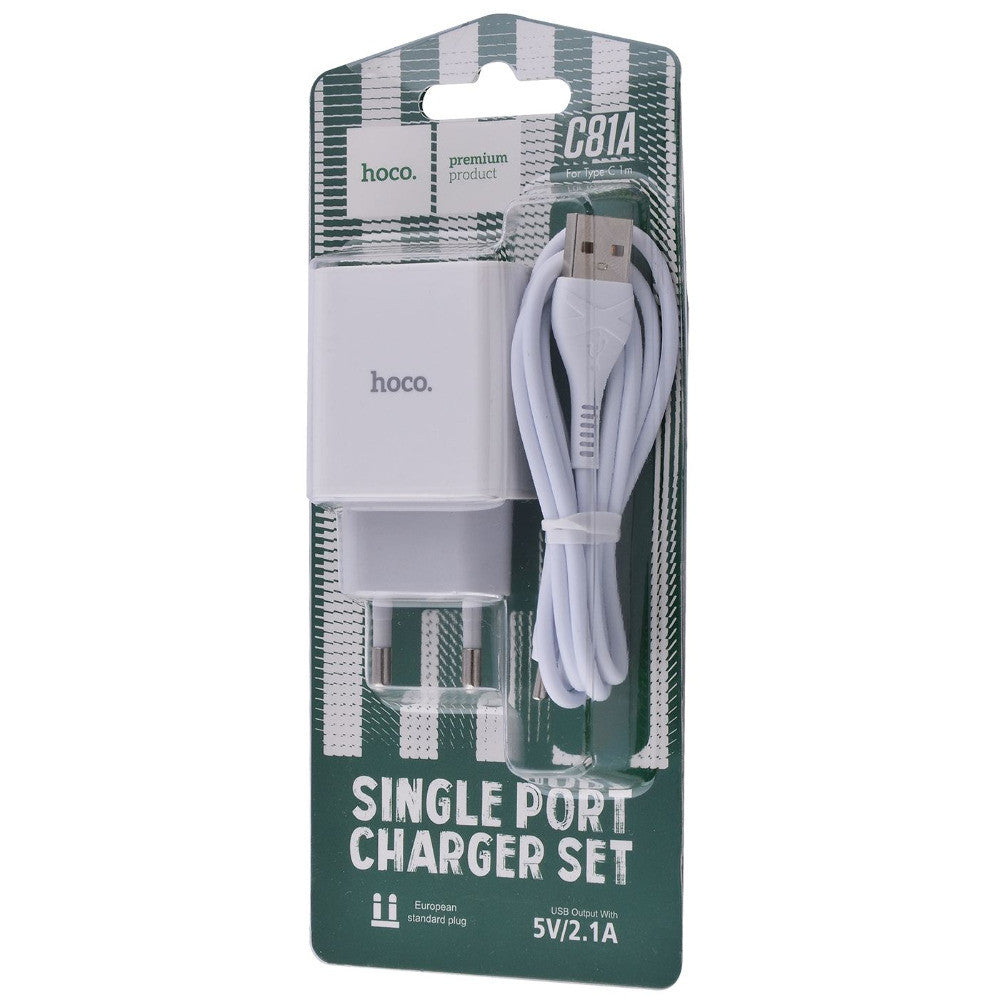 Home Charger | 2.1A | 1U | USB C Cable (1m) - Hoco C81A - White