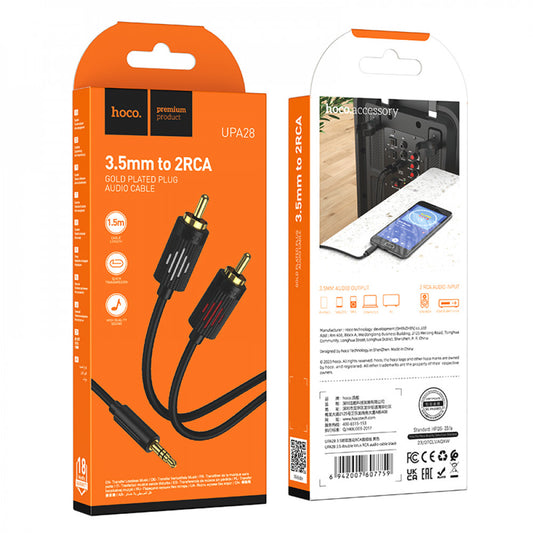 Cable Aux to 2 RCA (1m) Hoco UPA28 — Black
