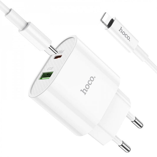 Home Charger | 20W | PD | QC3.0 | C to Lightning Cable (1m) — Hoco C95A — White