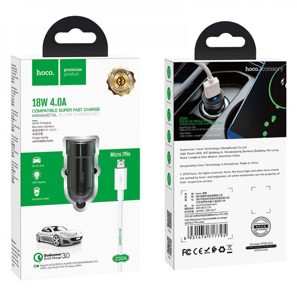 Car Charger 4.0A 1U  Hoco Z32A — Black