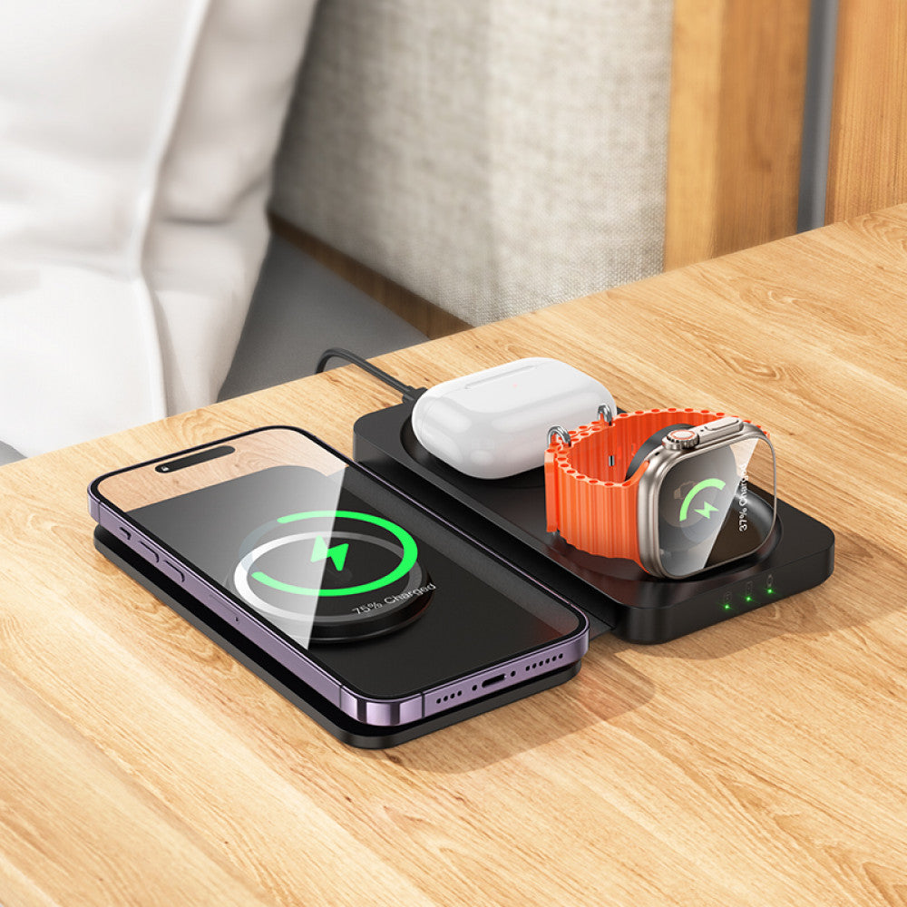 Magnetic Wireless Charger 3 in 1 — Hoco CQ13 — Black