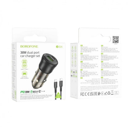 Car Charger | 38W | PD | QC3.0 C to C Cable (1m) — Borofone BZ25