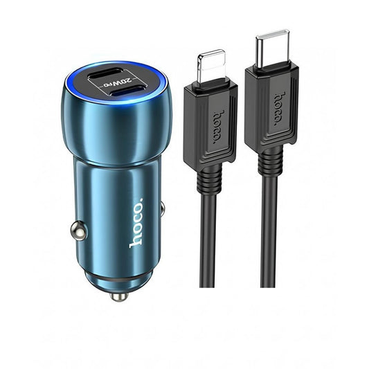 Car Charger 40W 2 PD Cable C to Lightning Cable (1m) Hoco Z48 — Sapphire Blue