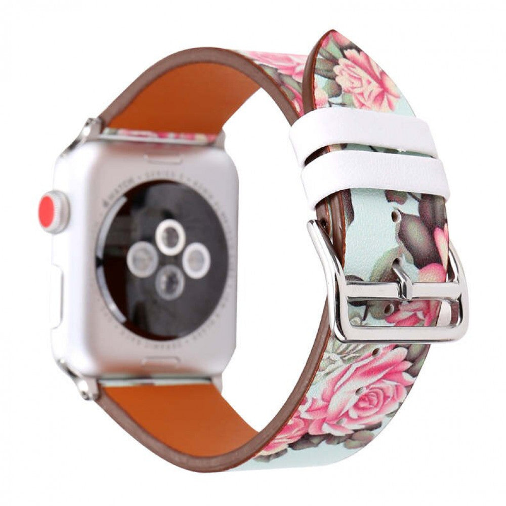 Ремінець Leather Series Flower Pattern — Apple Watch 38 mm | 40 mm | 41 mm — Red Flower Stripes