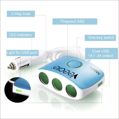 Розгалужувач прикурювача 3S 2.1A 2U 538