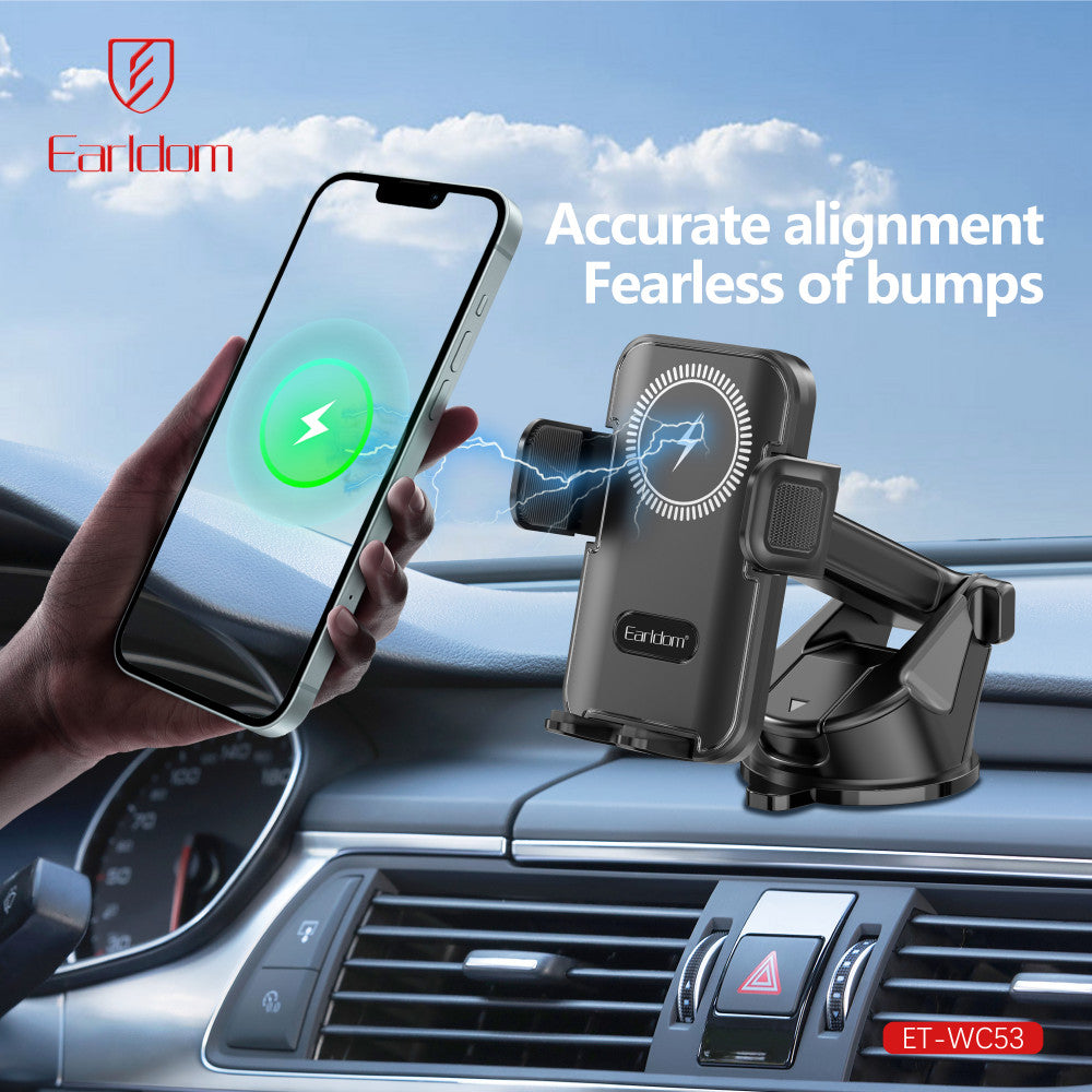 Автотримач розсувний на присосці з бездротовою зарядкою 15W — Earldom ET-WC53