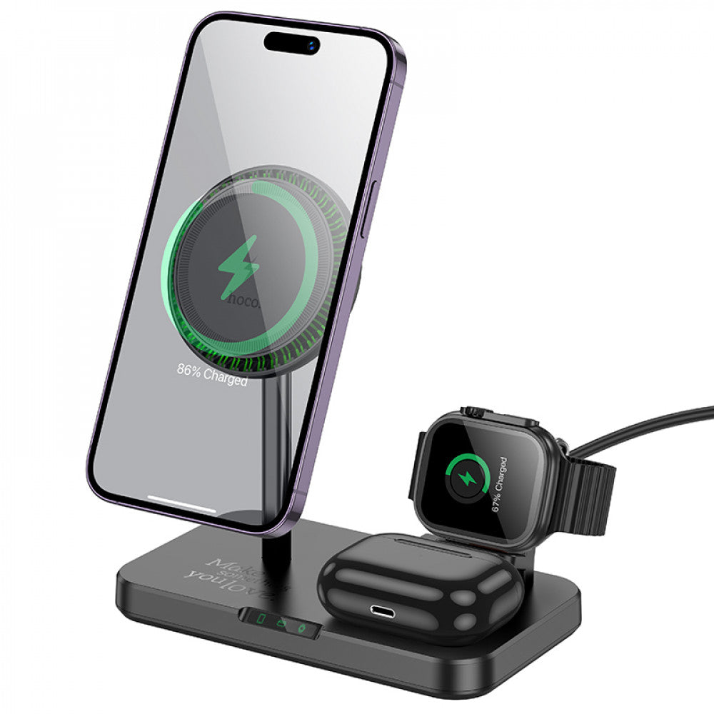 Magnetic Wireless Charger 3 in 1 — Hoco CQ12  — Black