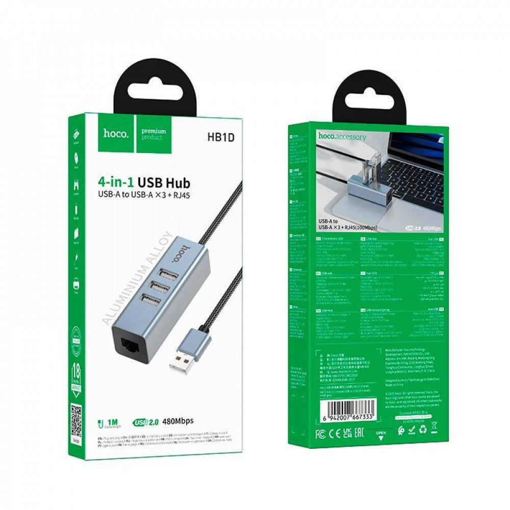 HUB USB To 3 USB3.0 & RJ45 Hoco HB1D