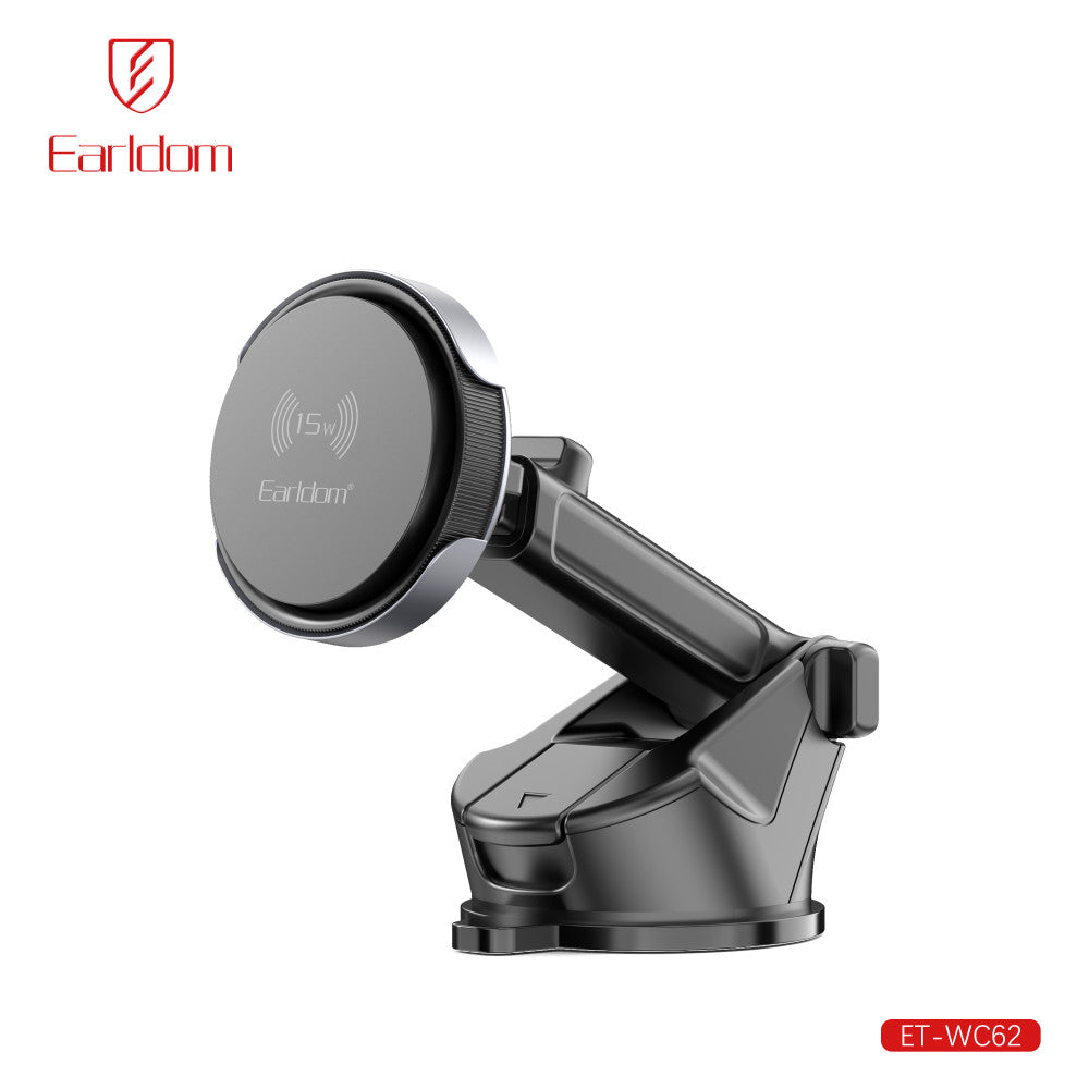 Автотримач магнітний на присосці з бездротовою зарядкою 15W Earldom ET-WC62