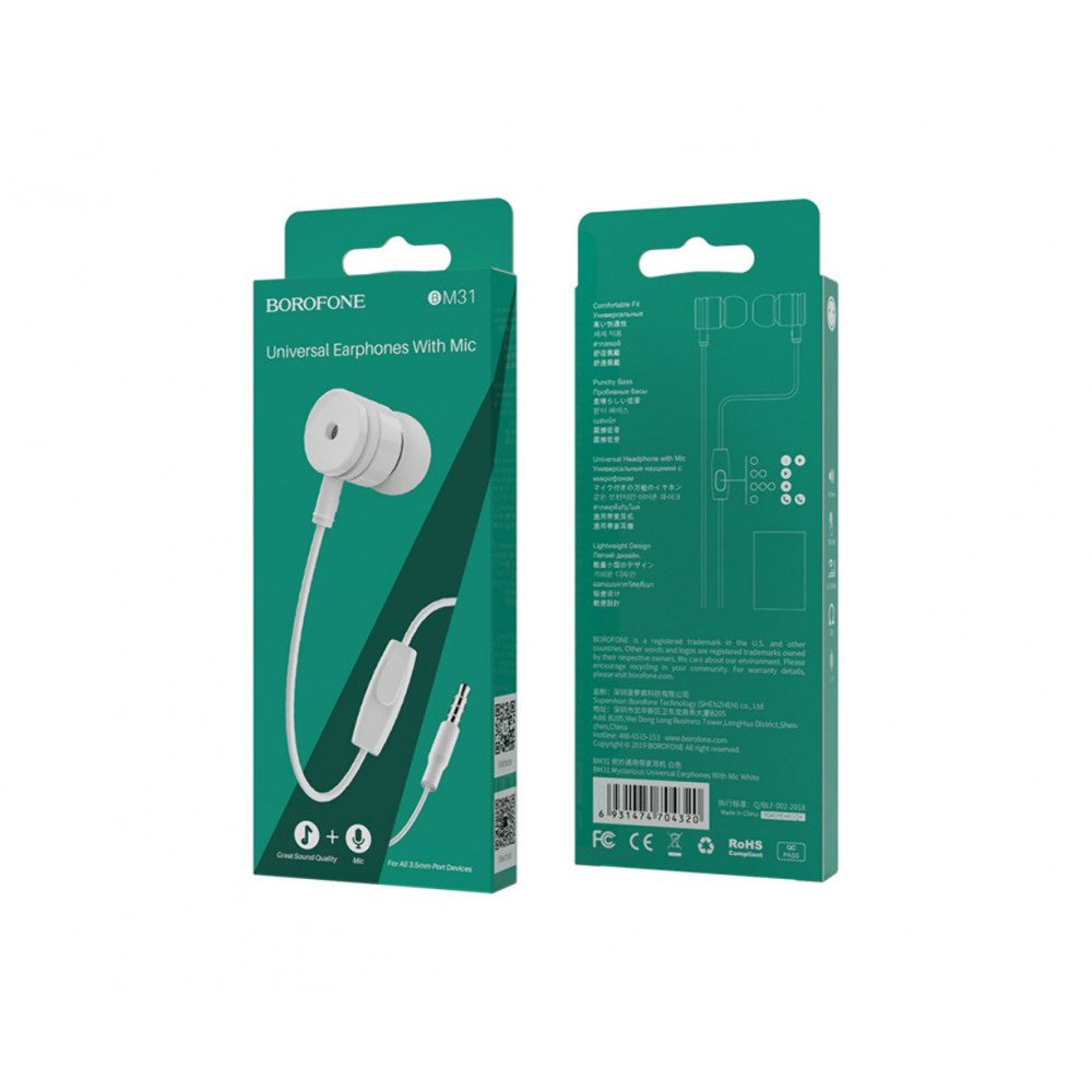 Навушники з мікрофоном 3.5mm - Borofone BM31 Mysterious - White