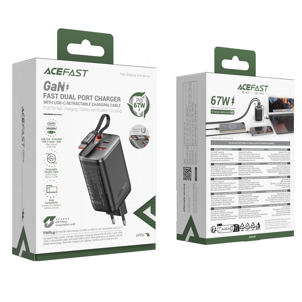 Зарядное устройство для Acefast A111, 67 Вт, 2PD, QC3.0, кабель USB-C – USB-C (0.65 м)