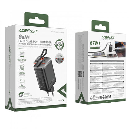 Зарядное устройство для Acefast A111, 67 Вт, 2PD, QC3.0, кабель USB-C – USB-C (0.65 м)