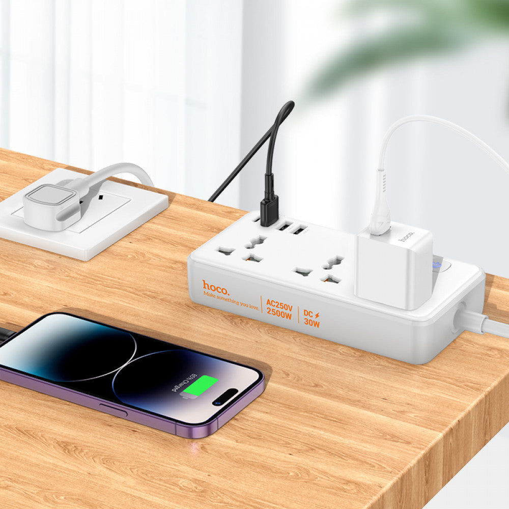 Мережевий фільтр 2500W 3U | 3P | 1C 30W | 1.5m — Hoco AC8A — White