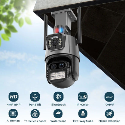 IP Camera Besder P10QS-9MP ICSEE 3 lenses с сиреной, зум (app. complete set. with charger)