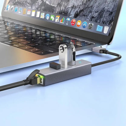 HUB USB To 3 USB3.0 & RJ45 Hoco HB34 Easy link — Metal Gray