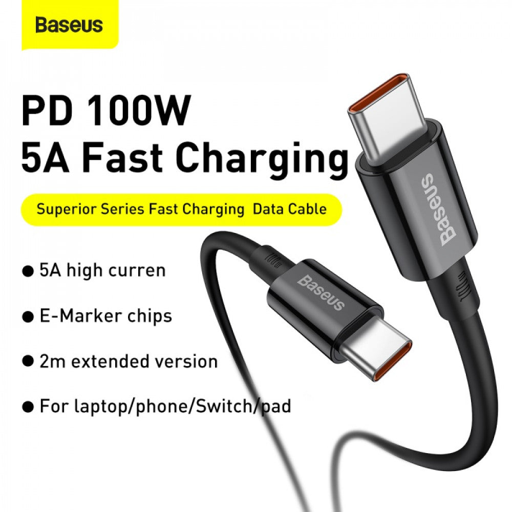 Кабель USB C to C 100W PD (2m) Baseus (CATYS) — CATYS-C01 Black