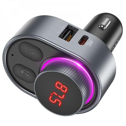 Fm Transmitter MP3 | Car Charger | 2.4A | 2U — Hoco E72 — Metal Grey