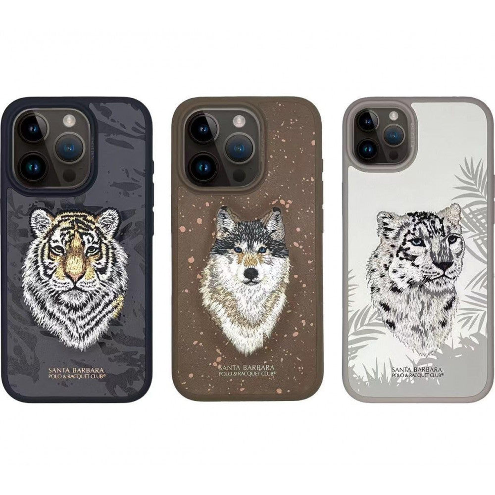 Накладка Чехлы Polo Savanna Leather Case iPhone 15 Pro — Snow Leopard-Grey