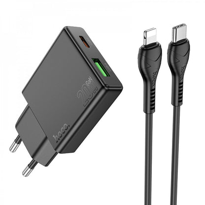 Home Charger | 20W | PD | QC3.0 | C to Lightning Cable (1m) — Hoco N38 — Black