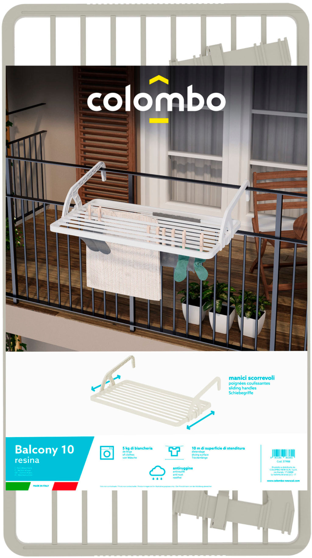 Сушарка для білизни навісна Colombo Balcony 10 Resina (ST988)