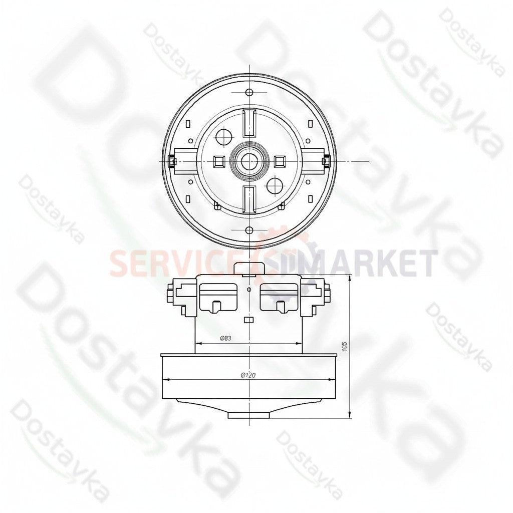 Двигатель для пылесоса Bosch 12022125 SKL D=120/83 мм H=26/105 мм 800 Вт BGS05AAA2/05
