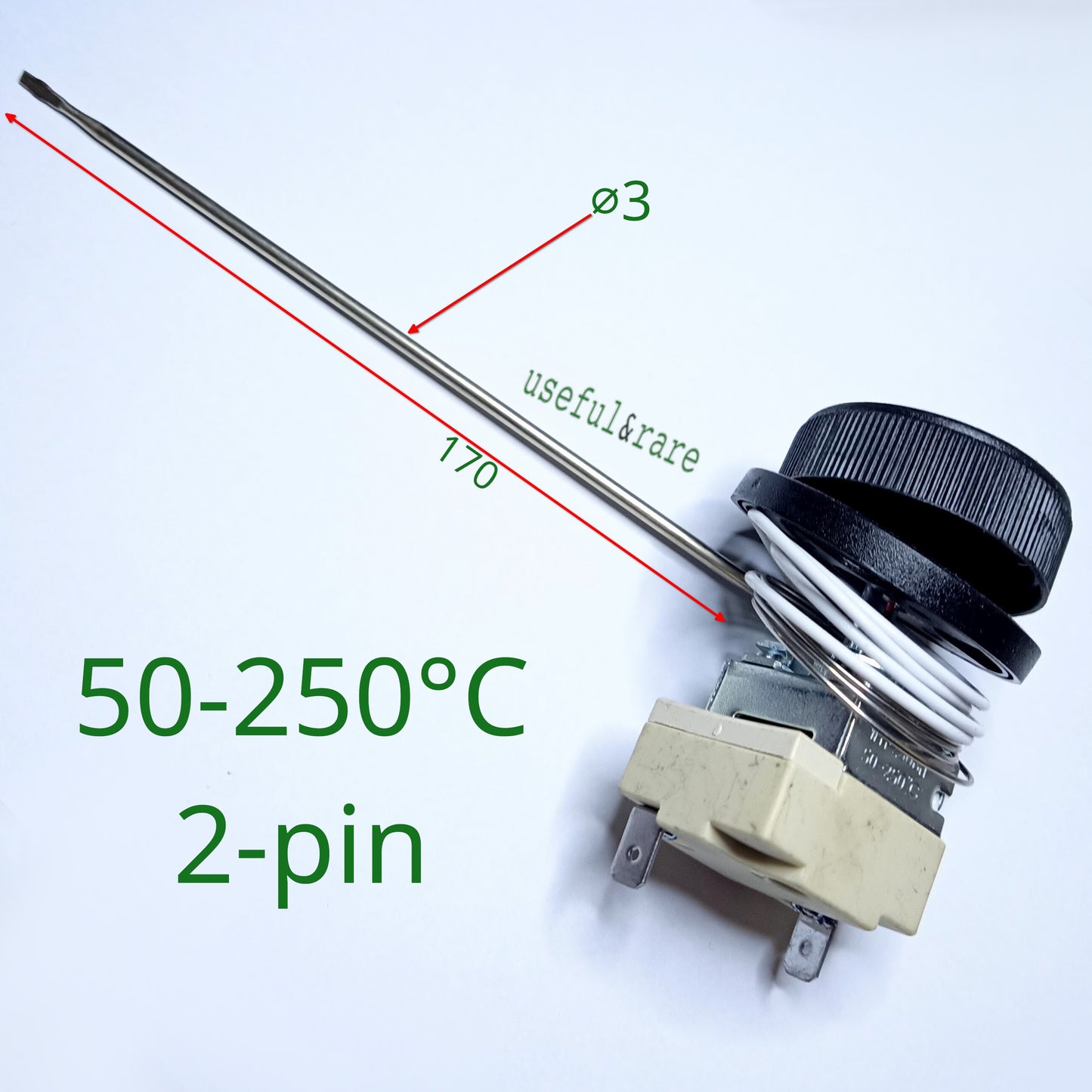 Electric oven thermostat WYF250Y 50-250°C long sensor 170 mm (2-pin)