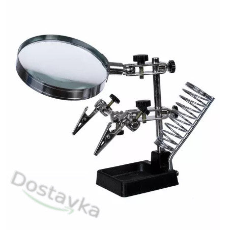 Держатель "третья рука" для пайки/ мелкого ремонта JM-508 с лупой 90 мм