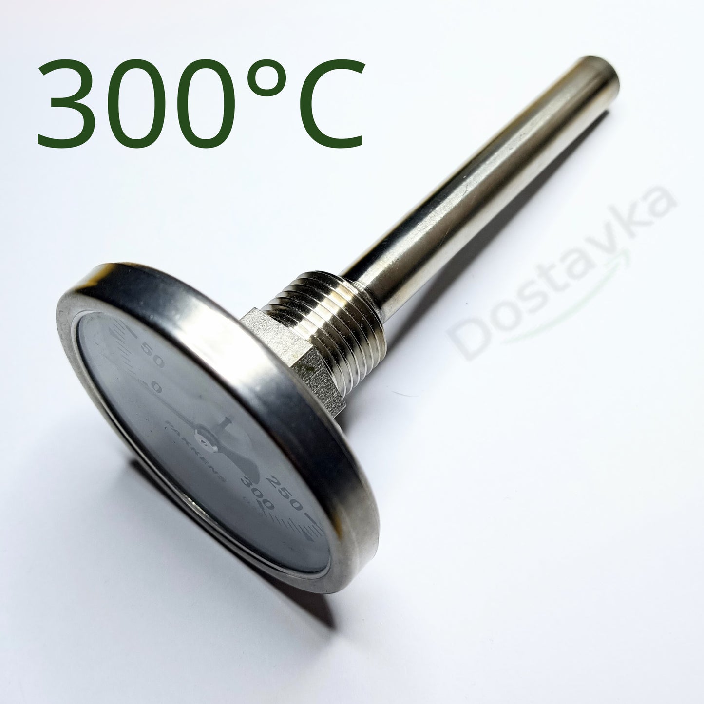 Термометр биметаллический ø63мм / Tmax=300°С / Трубка 100мм / резьба 1/2" (20 мм)