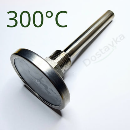 Термометр биметаллический ø63мм / Tmax=300°С / Трубка 100мм / резьба 1/2" (20 мм)