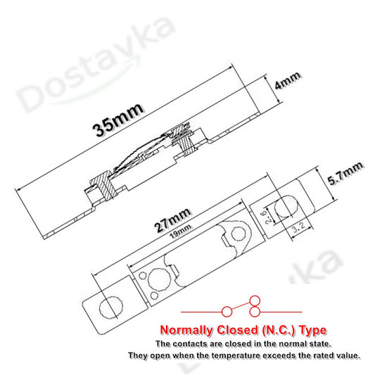 Нормально замкнутый предохранитель отсекатель 60°C-160°C для нагревательной техники