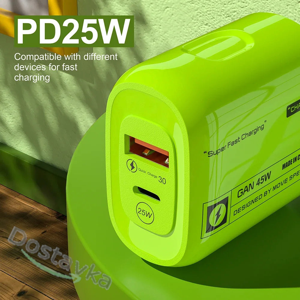Зарядний пристрій Home Charger | 45W | USB PD 25W QC3.0 | USB C для смартфонів iPhone 15 Xiaomi Samsung Huawei