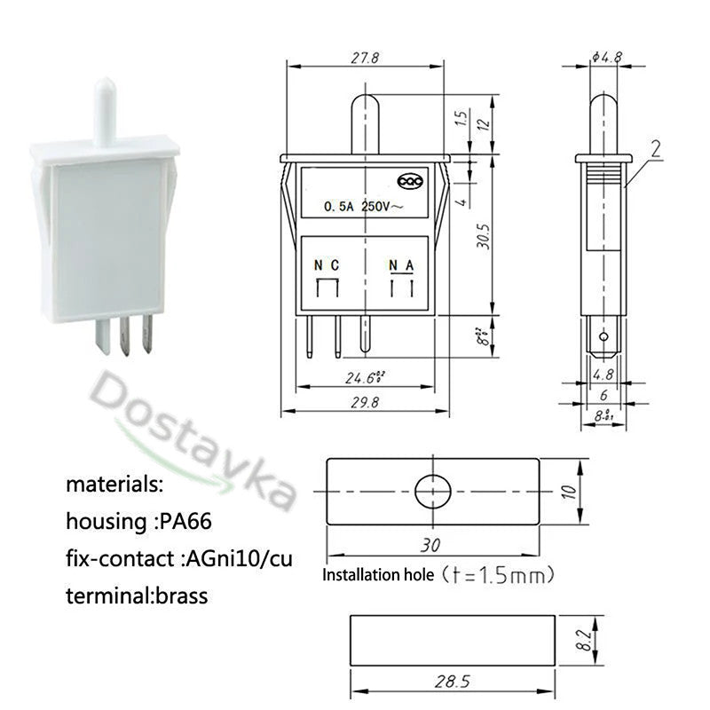 Вимикач світла кнопковий (одинарний_2C) ELTEK 100256 холодильника Indesit
