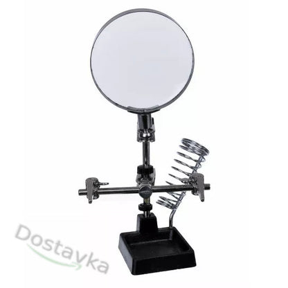 Держатель "третья рука" для пайки/ мелкого ремонта JM-508 с лупой 90 мм