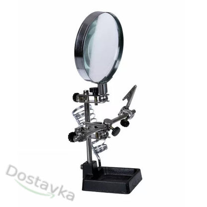 Держатель "третья рука" для пайки/ мелкого ремонта JM-508 с лупой 90 мм