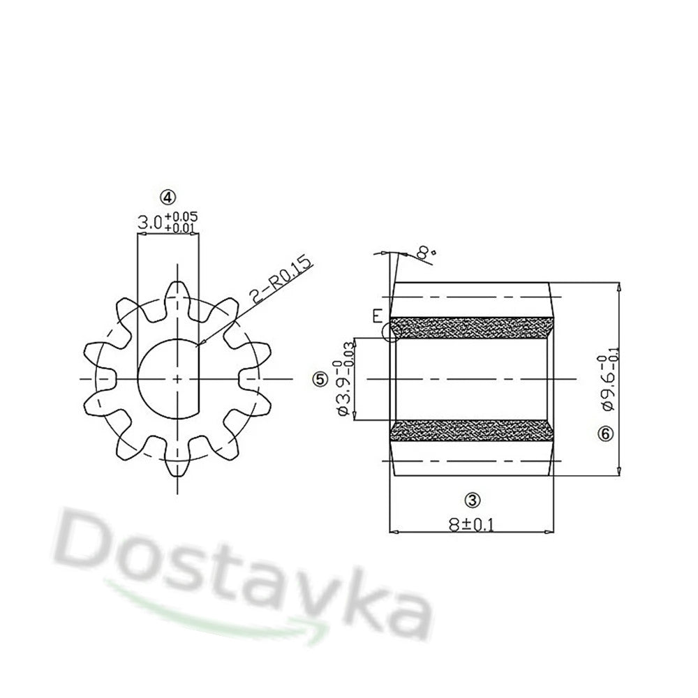 Металлическая шестерня 10 зубов D-отверстие 3*3,9 мм для аккумуляторных гаджетов