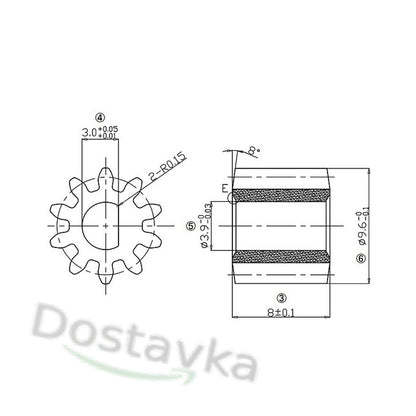 Металлическая шестерня 10 зубов D-отверстие 3*3,9 мм для аккумуляторных гаджетов