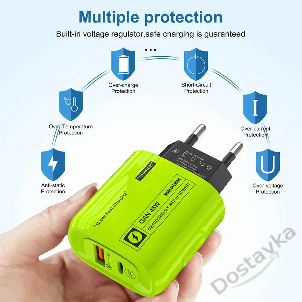 Зарядний пристрій Home Charger | 45W | USB PD 25W QC3.0 | USB C для смартфонів iPhone 15 Xiaomi Samsung Huawei