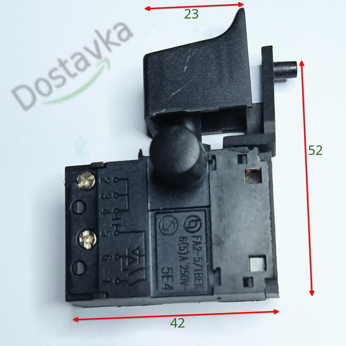 Кнопка FA2-5/1BEK h52 для сетевого шуруповерта дрели Элпром (клавиша 14*23)