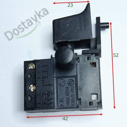 Кнопка FA2-5/1BEK h52 для сетевого шуруповерта дрели Элпром (клавиша 14*23)
