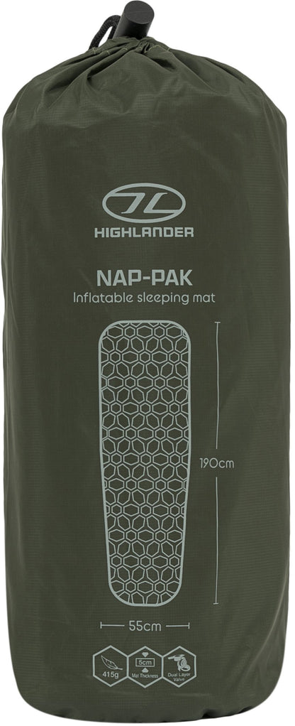 Килимок надувний Highlander Nap-Pak Inflatable Sleeping Mat 5 cm Olive (AIR071)
