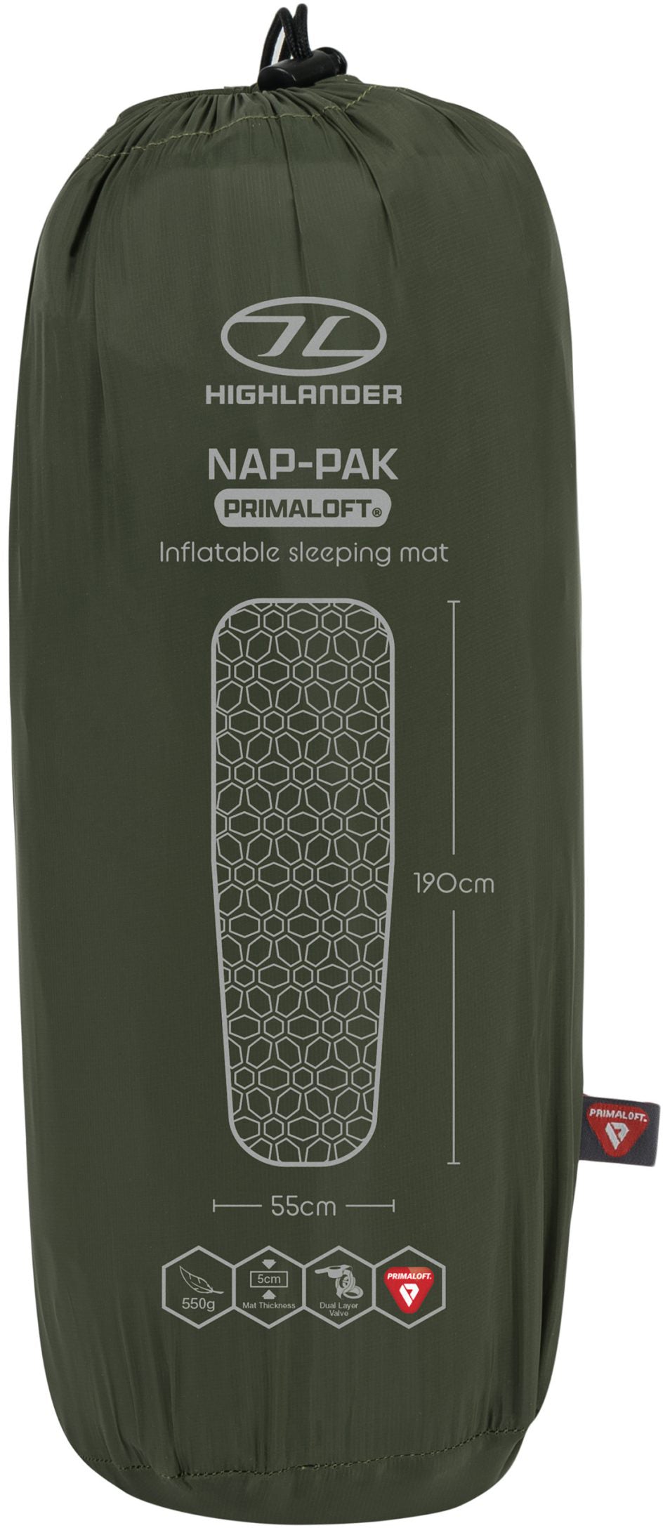 Килимок надувний Highlander Nap-Pak Inflatable Sleeping Mat PrimaLoft 5 cm Olive (AIR072-OG)