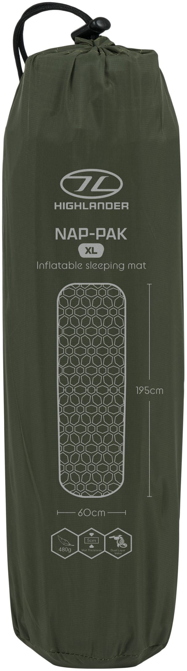 Надувний коврик Highlander Nap-Pak Inflatable Sleeping Mat XL 5 cm Olive (AIR073-OG)