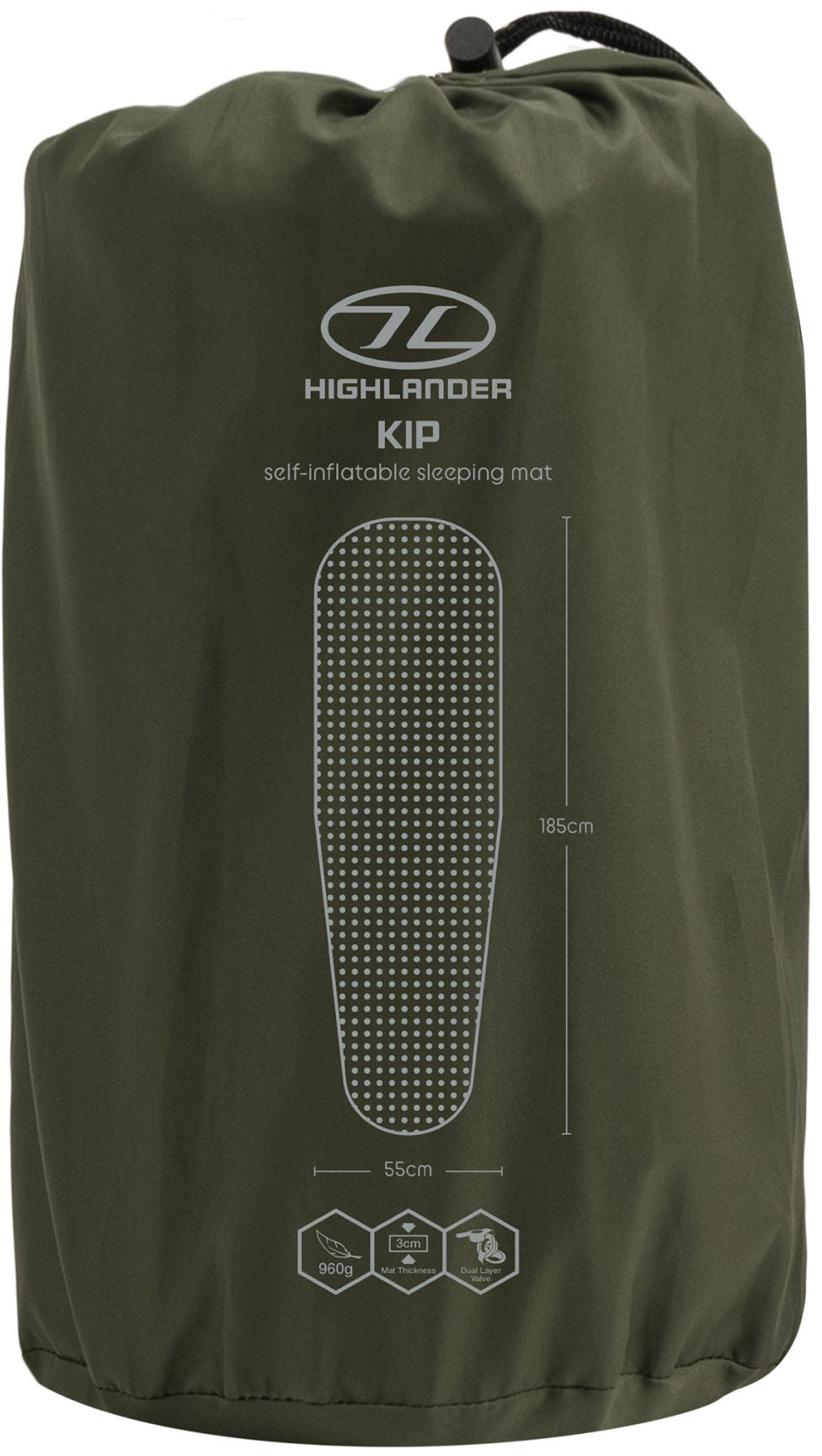 Килимок самонадувний Highlander Kip Self-inflatable Sleeping Mat 3 cm Olive (SM126-OG)