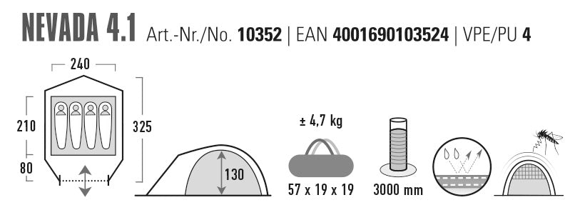 Намет чотиримісний High Peak Nevada 4.1 Deep Forest (10352)