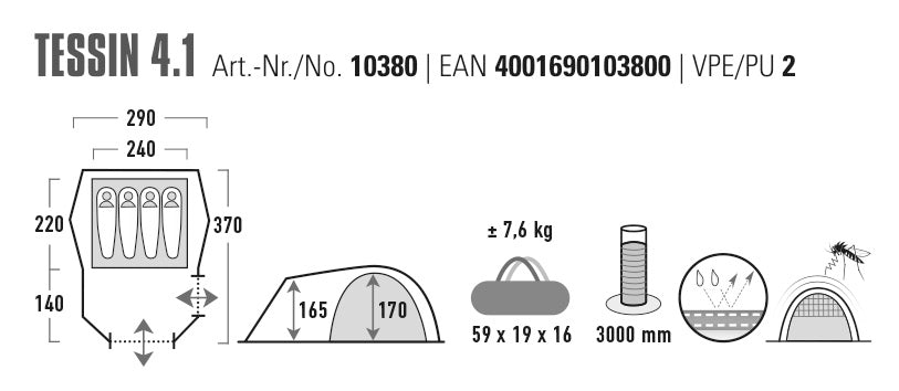 Намет чотиримісний High Peak Tessin 4.1 Deep Forest (10380)
