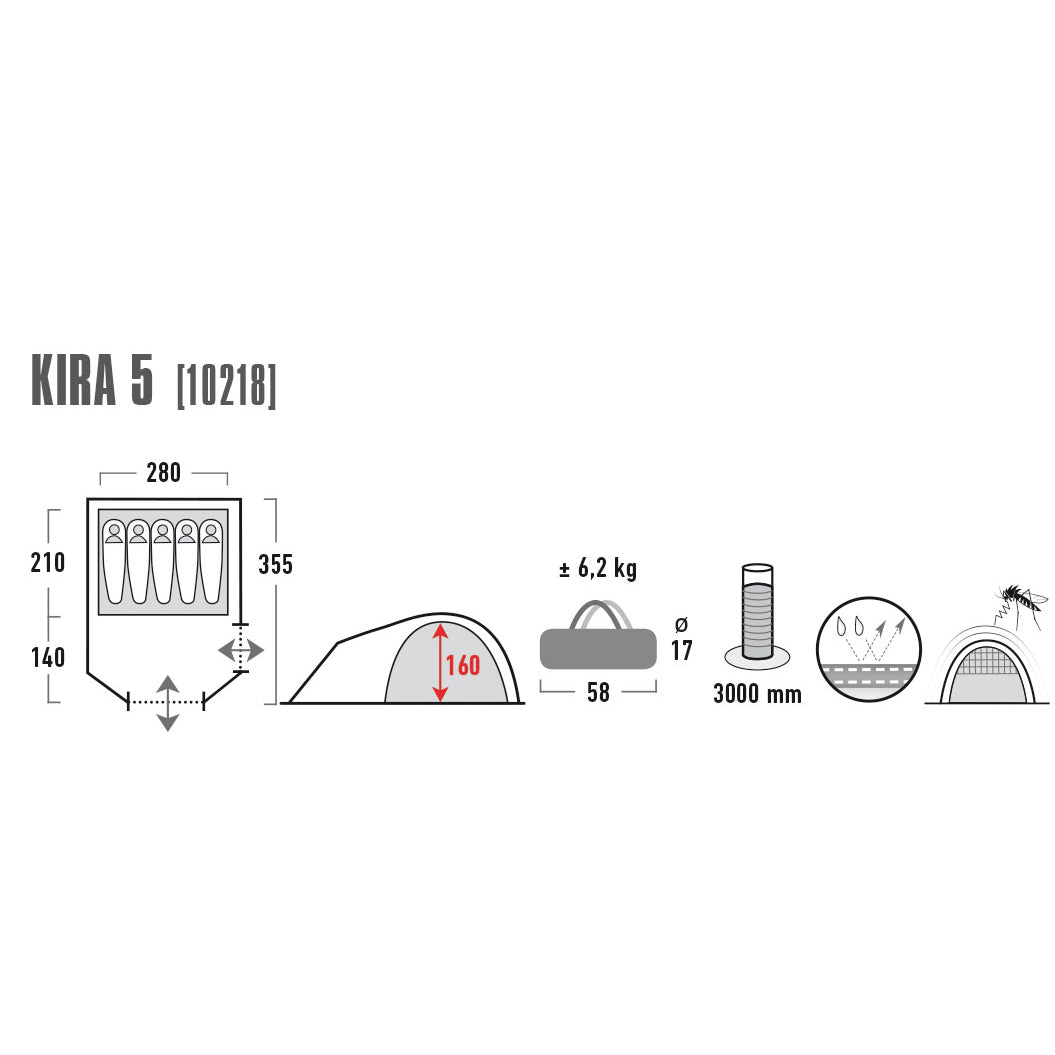 Палатка High Peak Kira 5 Dark Grey/Red (10218)