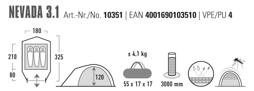 Палатка тримісна High Peak Nevada 3.1 Deep Forest (10351)