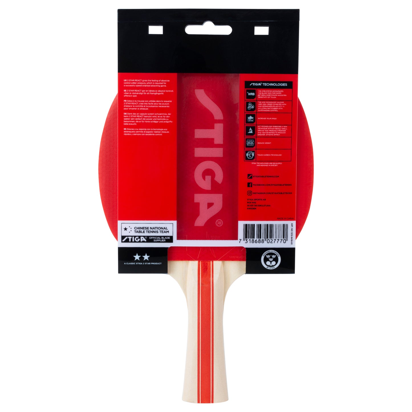 Ракетка для настільного тенісу Stiga React 2 Star FL (1212-8418-01) 