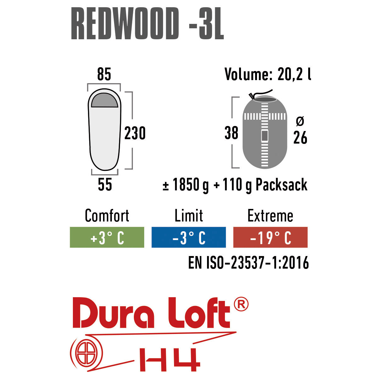 Спальний мішок High Peak Redwood L/-3°C Dark Red/Grey Left (23092)